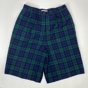 Vintage Pendleton Black Watch Tartan High Waisted Wool Shorts Size 12 Waist 28